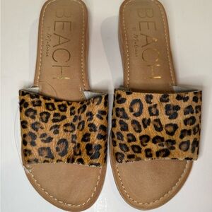 Beach by Matisse Tiki Leopard Calf Hair Slide Sandals Women’s Size 8